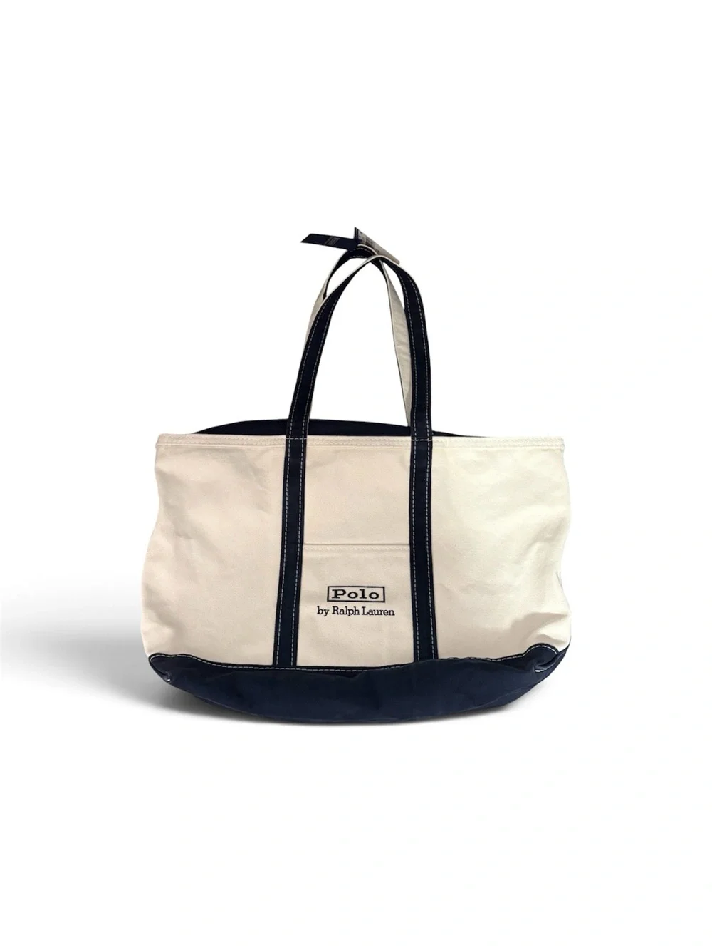 Polo by Ralph Lauren Cream and Navy Canvas Duffel Tote